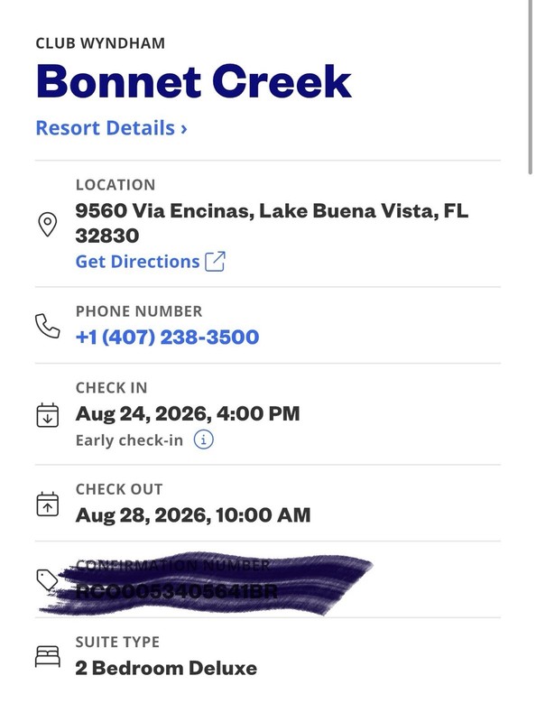 WYNDHAM BONNET CREEK ORLANDO 2 Bd DELUXE 4 Nights RENTAL 8/24 – 8/28 2026 DISNEY